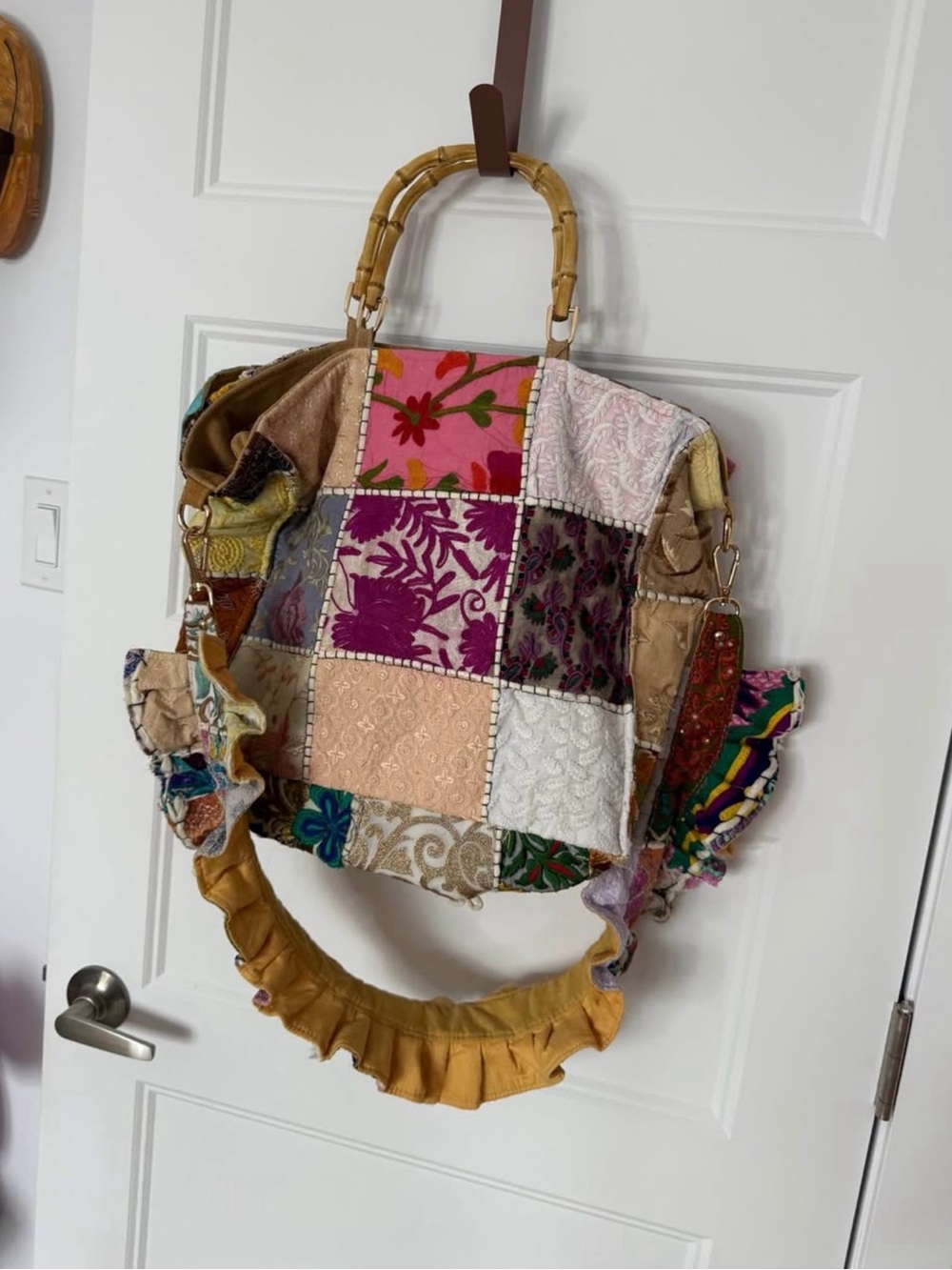 Boho Patchwork Ruffle Tote Bag in Multicolor - Picture 3 of 8